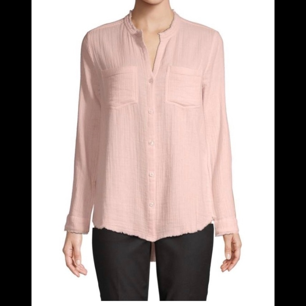 NEW White Pure Navy Fringed Patch Pocket Gauze Shirt